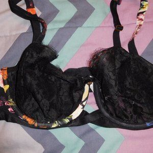40D LACE BLACK SHEER LACE FLORAL SIDES SEXY UNDERWIRE BRA CACIQUE LANE BRYANT